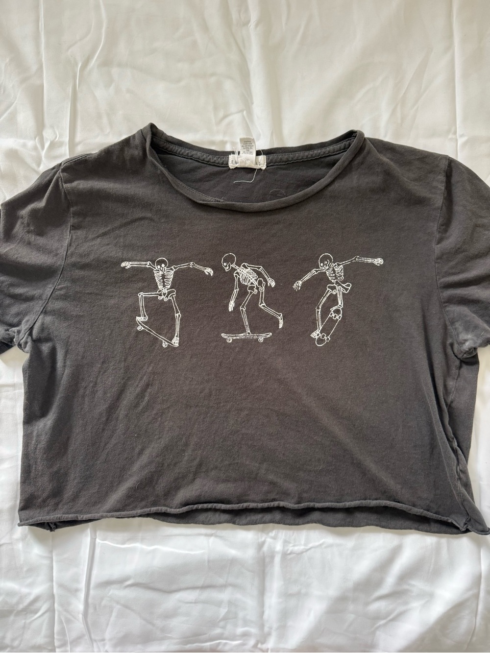Full Tilt Skater Skeletons Graphic Cropped Charcoal T-Shirt Size Medium